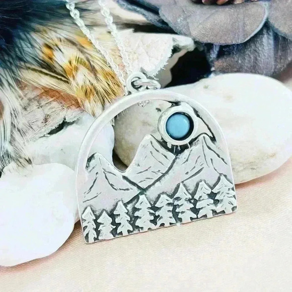 umbrellalaboratory Jewelry - Turquoise Western necklace mountain pendant country jewelry